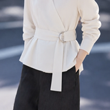 Elegant Commuter Cross V‑Neck Long‑Sleeve Shirt With Ring Buckle Belt