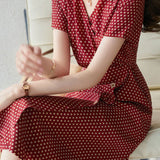 French Elegant Vintage Polka Dot V-Neck Dress