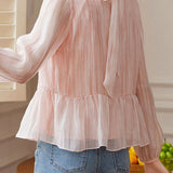 Exquisite Elegant Round Neck Beaded Long Sleeve Shirt