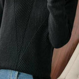 Half-High Neck Diagonal Ribbed Knit Top