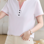 Casual V-Neck Fake Two-Piece T-Shirt - liwisi