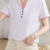 Casual V-Neck Fake Two-Piece T-Shirt - liwisi