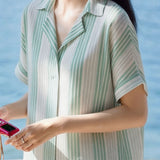 Casual Half Placket V-Neck Short Sleeve Shirt - liwisi
