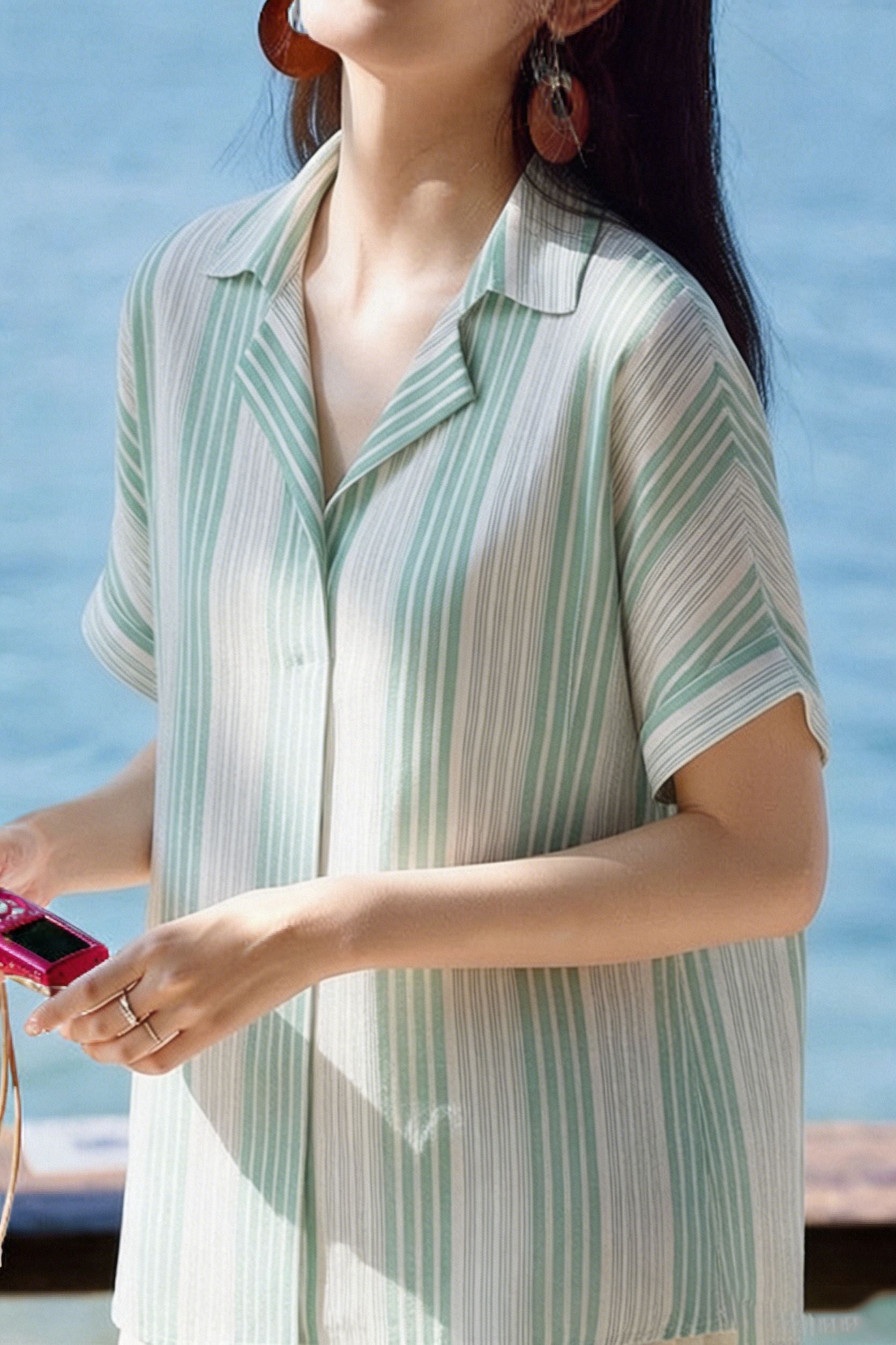 Casual Half Placket V-Neck Short Sleeve Shirt - liwisi