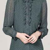 Elegant Crinkled Polka Dot Ruffled Blouse