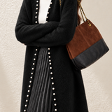 Elegant Graceful V‑Neck Pearl Button Long Sleeve Knit Cardigan