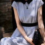 Elegant Commuter Floral Jacquard Sleeveless Tie Satin Dress