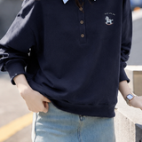 Casual Preppy Plaid Lapel Half‑Button Long‑Sleeve Sweatshirt
