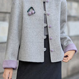 Casual Color‑Block Stand‑Collar Coat With 3D Cherry Decorations