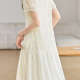 Elegant Textured Short Sleeve High Waist Dress - liwisi