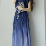 Key Neck Ombre Pleated Dress with Lining - 3 Colors Available - liwisi