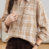 Casual Flannel Plaid Shirt With Flap Patch Pockets