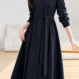 Elegant Lapel Concealed Placket Tie Waist Dress