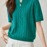 Casual Button Decorated Jacquard Knit Top