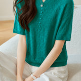 Casual Button Decorated Jacquard Knit Top