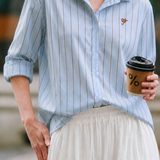 Elegant Casual Lapel Loose Seven-Quarter Sleeve Striped Short-Sleeve Blouse