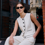 Intellectual Contrast Binding Vest & Straight-Leg Pants Two-Piece Set
