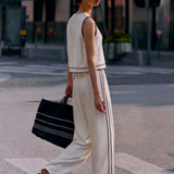 Intellectual Contrast Binding Vest & Straight-Leg Pants Two-Piece Set