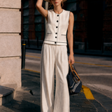 Intellectual Contrast Binding Vest & Straight-Leg Pants Two-Piece Set