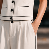 Intellectual Contrast Binding Vest & Straight-Leg Pants Two-Piece Set