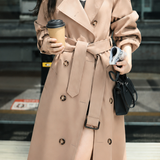 Elegant Commuter Double-Breasted Tie Waist Trench Coat