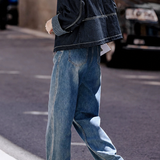 Casual Lapel Button-Down Denim Jacket With Spliced Cuffs