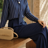 Elegant Commuter V‑Neck Tie Long‑Sleeve Blouse & Wide‑Leg Pants Two‑Piece Set