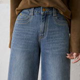 Casual Vintage Blue Raw Edge Spliced Straight-Leg Jeans