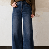 Casual Vintage Blue Raw Edge Spliced Straight-Leg Jeans