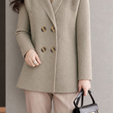 Elegant Shawl Collar Double Breasted Long Sleeve Knit Coat