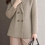 Elegant Shawl Collar Double Breasted Long Sleeve Knit Coat