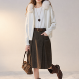 Casual Vacation Detachable Furry Collar Hooded Knit Cardigan