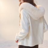 Casual Vacation Detachable Furry Collar Hooded Knit Cardigan