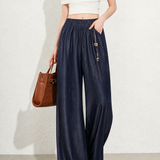 Casual Elastic Waist Wide Leg Denim Pants
