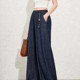 Casual Elastic Waist Wide Leg Denim Pants