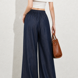 Casual Elastic Waist Wide Leg Denim Pants