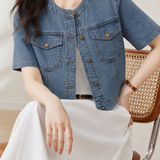 Casual Cropped Denim Short Sleeve Jacket
