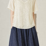 Elegant Lace Fake Two-Piece Short Sleeve Shirt