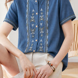 Casual Commuter Denim Embroidered Shirt