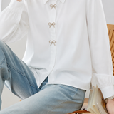 Casual Bow Rhinestone Lapel Shirt