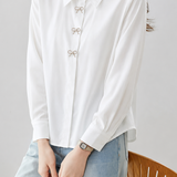 Casual Bow Rhinestone Lapel Shirt