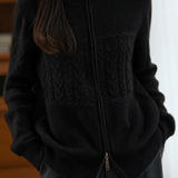 Casual Retro Cable‑Knit Spliced Zip‑Up Cardigan