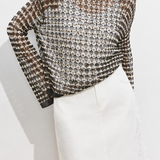 French Mesh Hollow‑Out Long‑Sleeve Knit Sweater