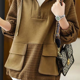 Plain Contrast Textured Woven Hooded Sweatshirt - 2 Colors Available