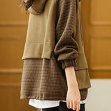 Plain Contrast Textured Woven Hooded Sweatshirt - 2 Colors Available