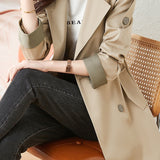 Color Block Waist Elastic Trench Coat with Lining
