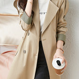 Color Block Waist Elastic Trench Coat with Lining