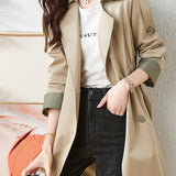 Color Block Waist Elastic Trench Coat with Lining
