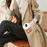 Color Block Waist Elastic Trench Coat with Lining