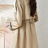 Color Block Waist Elastic Trench Coat with Lining